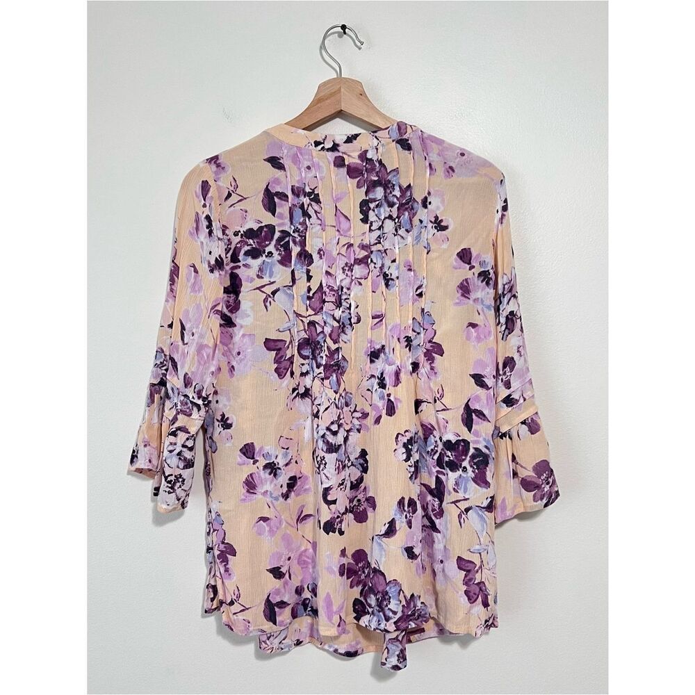 J. Jill Floral Peasant Blouse M Petite Boho Ruffle Sleeve Lightweight Top - Picture 7 of 9